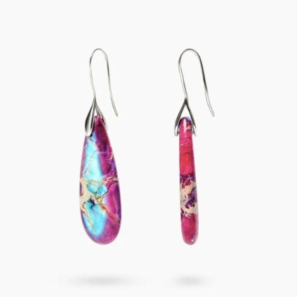 ✨🆕✨❤️Exquisite BoHo Emperor Stone Red & Blue S925 Plated Dangle Earrings💙✨ - Picture 7 of 11